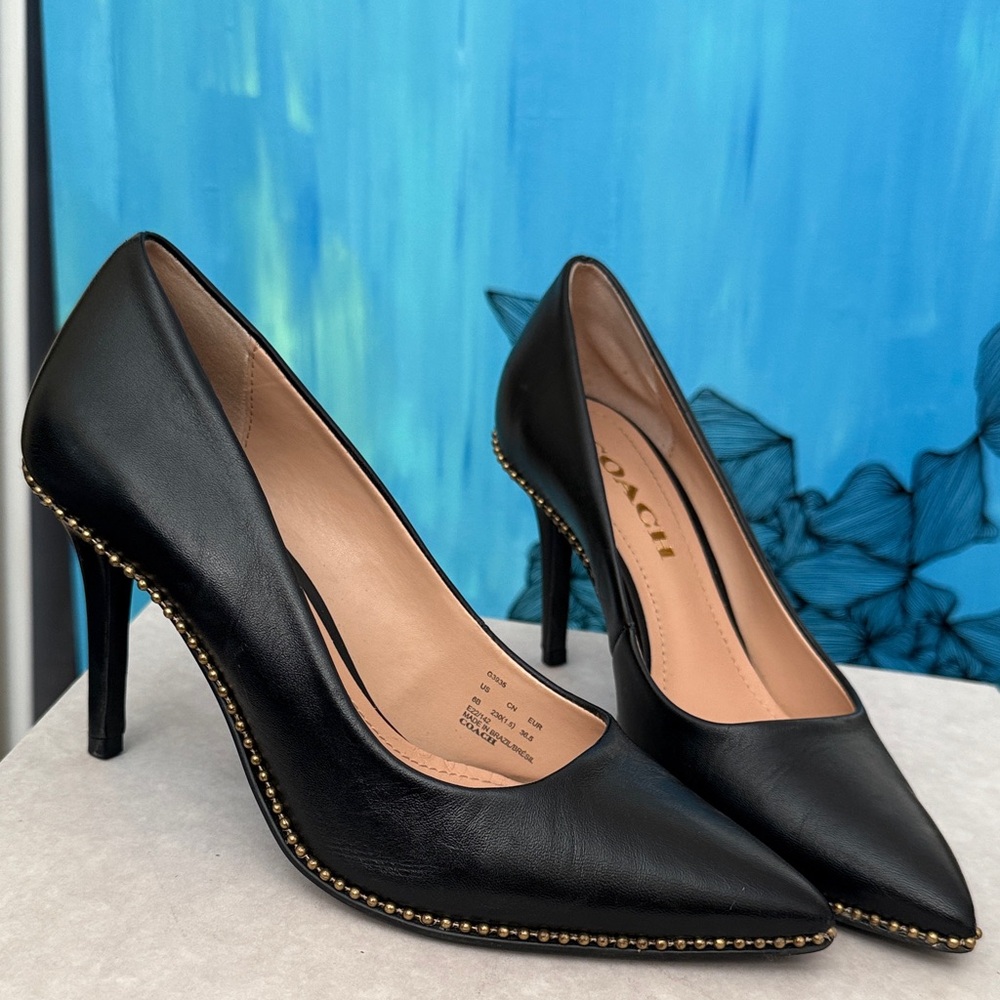 *FLASH SALE* •COACH• ‘Samantha’ Black Leather Studded Pumps